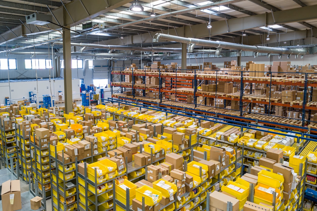 Enterprise warehouse operation representing SAP-driven logistics and planning